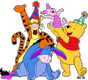 Pooh, Piglet, Tigger and Eeyore having a party