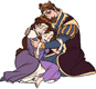 Rapunzel hugging her parents