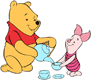 Pooh, Piglet having tea