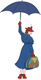 Mary Poppins flying with umbrella and suitcase