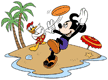 Mickey, Donald playing beach frisbee