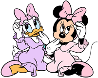 Minnie Mouse and Daisy Duck in their nightgowns