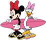 Minnie, Daisy, surfboard