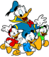 Huey, Dewey, Louie carrying uncle Donald