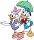 Donald, Daisy under umbrella