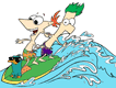 Phineas, Ferb, Perry surfing