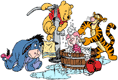 Winnie the Pooh, Tigger and Eeyore giving Piglet a bath