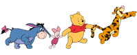 Winnie the Pooh, Tigger, Piglet and Eeyore skipping