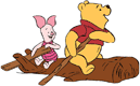 Pooh, Piglet rowing a log