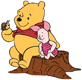 Pooh, Piglet, snail on tree stump