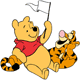 Pooh holding a flag, Tigger