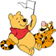 Pooh holding a flag with Tigger