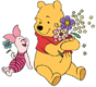 Pooh, Piglet, flowers