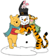 Pooh, Piglet, Tigger, snowman