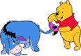 Pooh adjusting Eeyore's bow