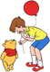 Christopher Robin giving Pooh a balloon