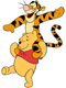 Tigger balancing on Pooh's shoulders
