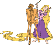Rapunzel painting at her easel