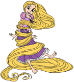 Rapunzel tied up in her hair