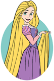 Rapunzel holding her hair