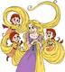 Girl scouts braiding Rapunzel's hair