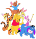 Pooh, Tigger, Piglet, Eeyore, Roo, Rabbit