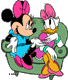 Minnie & Daisy chatting on the couch
