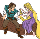 Rapunzel wrapping Flynn's hand in her hair