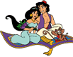 Aladdin, Jasmine, Abu on flying carpet