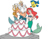 Ariel cutting birthday cake, Triton, Flounder
