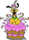 Pluto jumping out of birthday cake