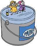 Bernard and Bianca standing on a paint can