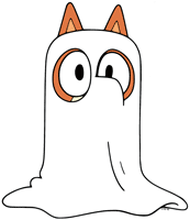 Bingo wearing a ghost costume