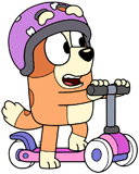 Bingo riding her scooter with her helmet on