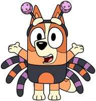 Bingo wearing a spider costume