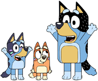 Bluey & Bingo wearing zinc sunscreen with dad at the beach