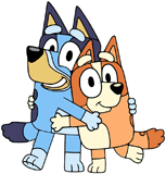 Bluey and Bingo hugging
