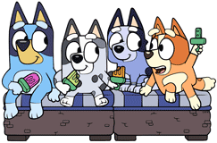 Bluey, Bingo, Muffin and Socks eating popsicles