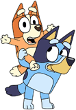 Bingo riding Bluey piggyback