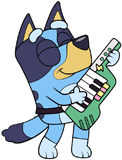 Bluey playing the keytar
