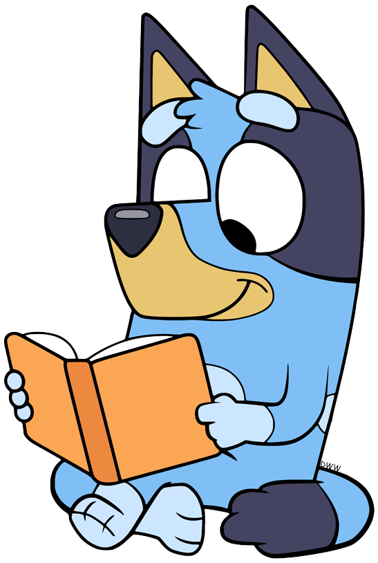 Bluey reading a book
