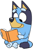 Bluey reading a book