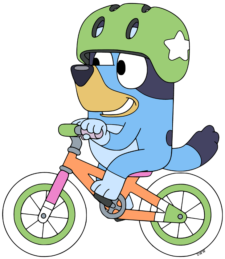 Bluey riding a bicycle