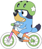Bluey riding a bicycle