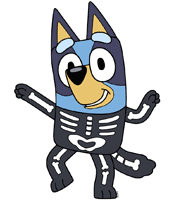 Bluey dressed as a skeleton for Halloween