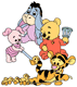 Baby Pooh, Tigger, Piglet, Eeyore playing