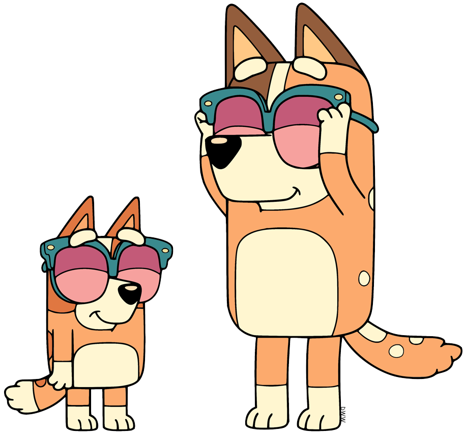 Chilli and Bingo trying on sunglasses