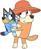 Bluey and Chilli listening to a seashell