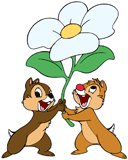 Chip and Dale holding a flower