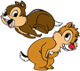 Chip, Dale playing leap frog